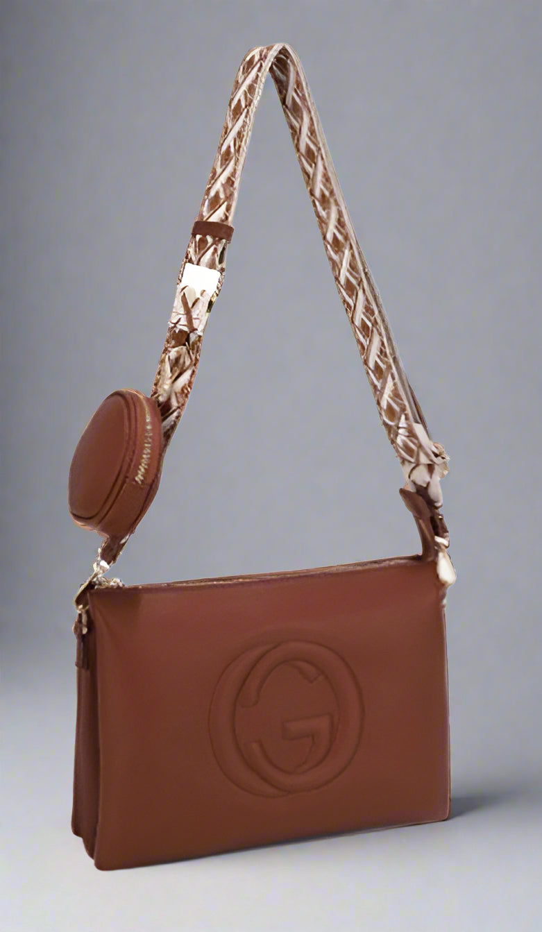 CROSSBODY HANDBAG WITH GUITAR STRAP, BRICK