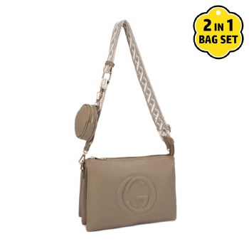 Guitar Strap Messenger Handbag Crossbody, Taupe
