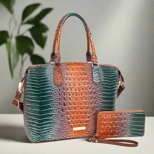 Croc-Style Handbag, BR/GR