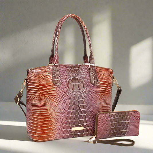 Croc Style Faux Leather Handbag, Coffee