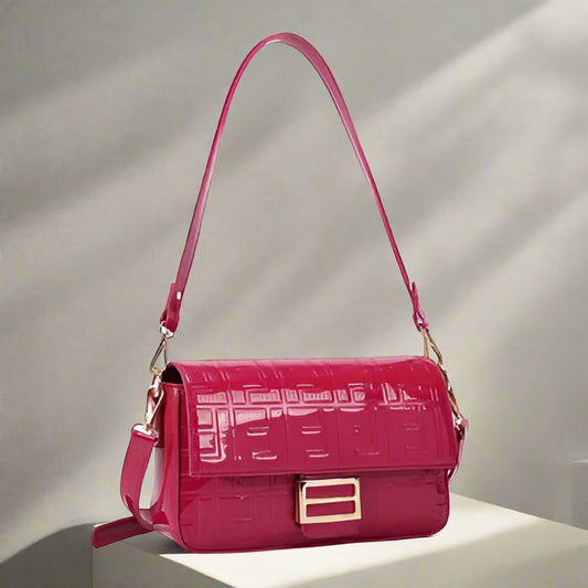 DARK FUSCHSIA FAUX LEATHER HANDBAG