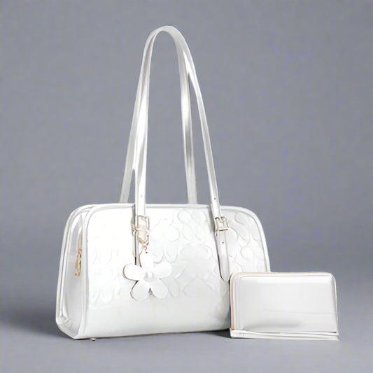 Embossed Handbag and Wallet, Silver